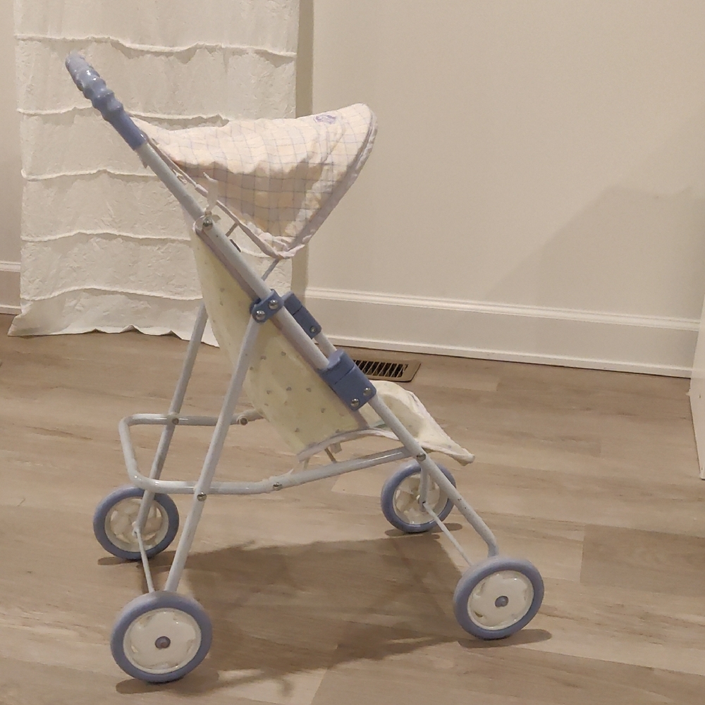 RETIRED American Girl Bitty Baby 2008 Doll Stroller Yellow Purple Plaid Hearts